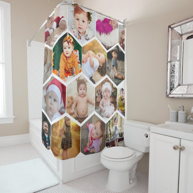 Hexagon Photo Collage Shower Curtain (In Situ)