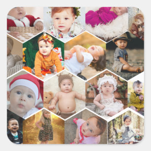 Hexagon Photo Collage Square Sticker
