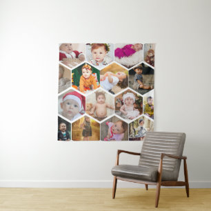 Hexagon Photo Collage Tapestry