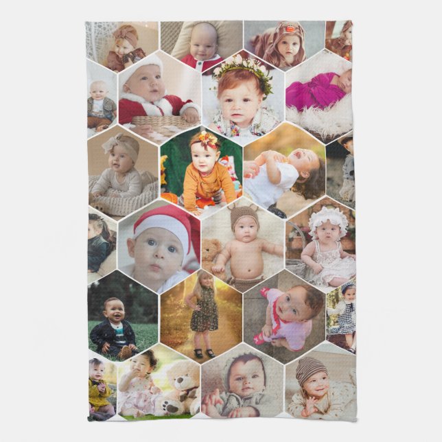 Hexagon Photo Collage Tea Towel (Vertical)
