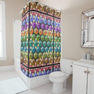Hexagon Quilt Pattern Warm Vibrant Rainbow Colours Shower Curtain