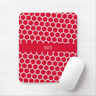 Hexagon Red White Minimal Pattern Mouse Pad