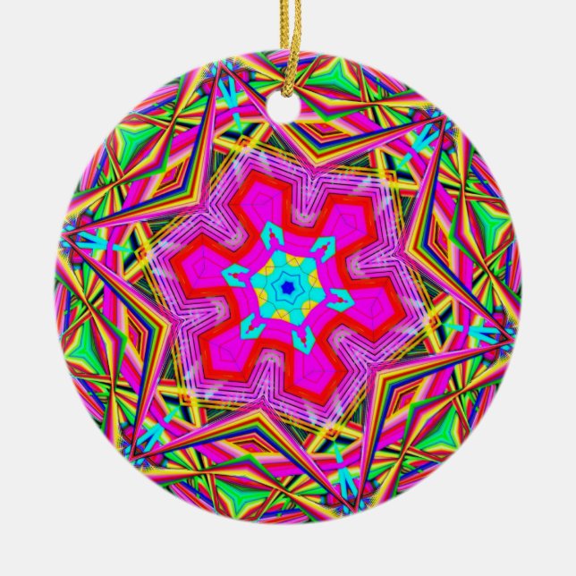 Hexagon snowflake kaleidoscope ceramic tree decoration (Front)