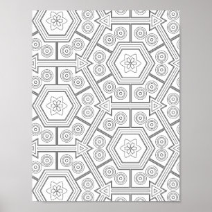 Hexagon Tile Colouring Page Floral Geometric Art Poster