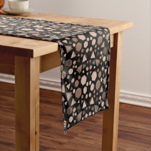 Hexagon & Triangle Pink & Brown on Black Pattern Medium Table Runner