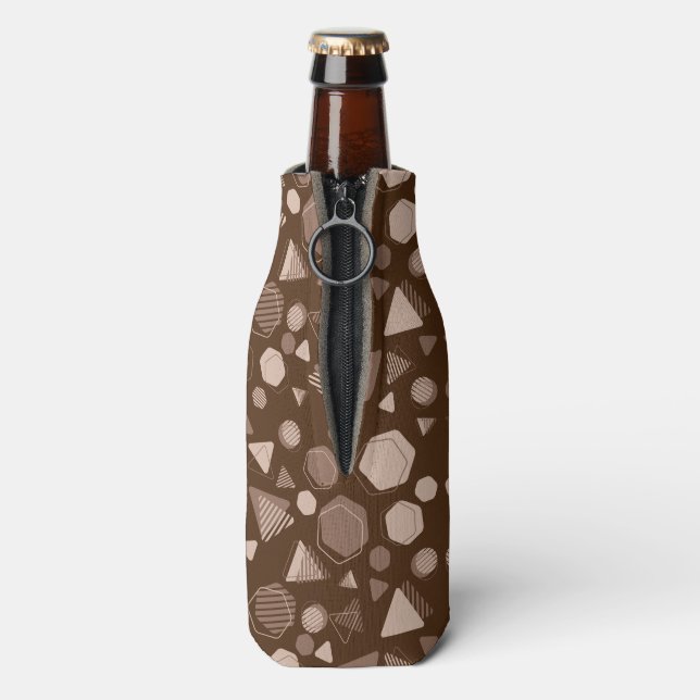 Hexagon & Triangle Pink & Brown on Brown Pattern  Bottle Cooler (Bottle Back)