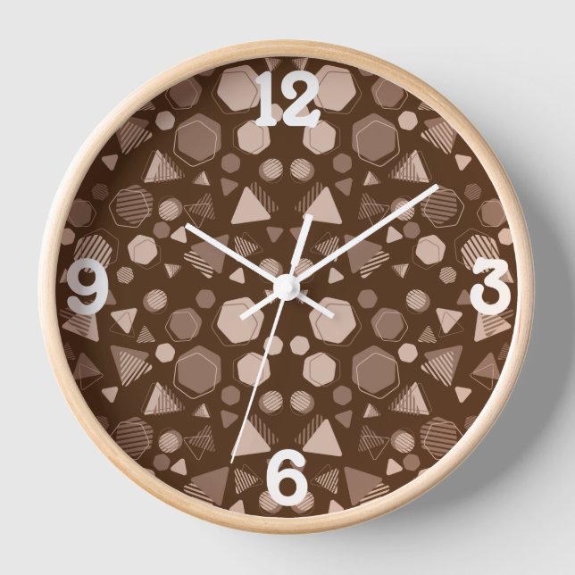 Hexagon & Triangle Pink & Brown on Brown Pattern  Clock (Front)