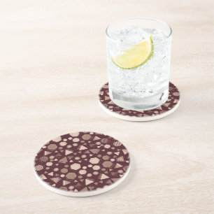 Hexagon & Triangle Pink & Brown on Maroon Pattern Coaster