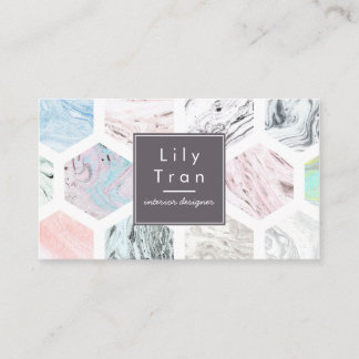 Hexagon Watercolor Marble Business Card