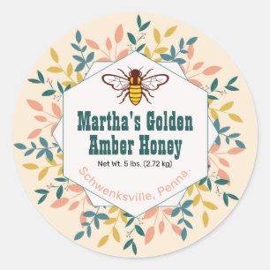 Hexagon Wreath Antique White Honey Jar Classic Round Sticker