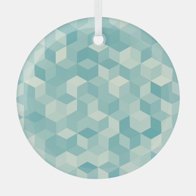 Hexagonal Blue Seamless Pattern Glass Tree Decoration (Front)
