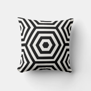 Hexagonal Geometric Shape in Black & White Cushion