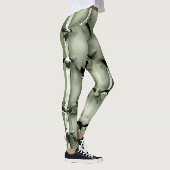 Hexagonal green bubble textured background leggings (Right)