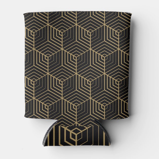 Hexagonal Harmony: Art Deco Elegance Can Cooler (Front)