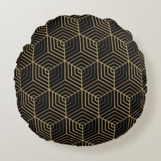 Hexagonal Harmony: Art Deco Elegance Round Cushion