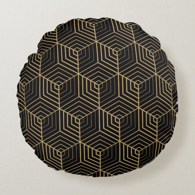 Hexagonal Harmony: Art Deco Elegance Round Cushion (Front)