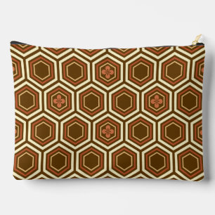 Hexagonal Kimono Print, Brown and Beige  Accessory Pouch