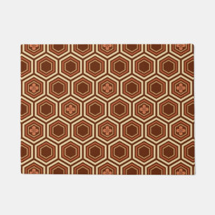 Hexagonal Kimono Print, Brown and Beige Doormat