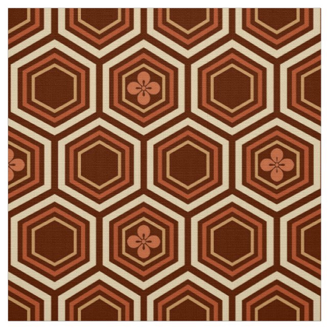 Hexagonal Kimono Print, Brown and Beige Fabric (Swatch)