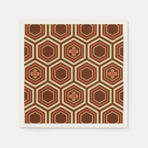 Hexagonal Kimono Print, Brown and Beige Napkin