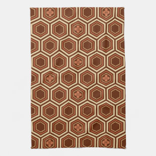 Hexagonal Kimono Print, Brown and Beige Tea Towel