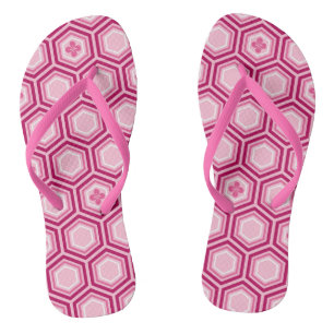 Hexagonal Kimono Print, Burgundy and Pink Jandals