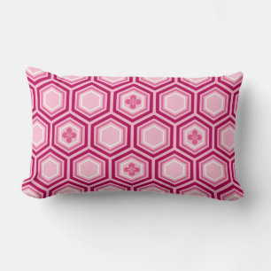 Hexagonal Kimono Print, Burgundy and Pink Lumbar Cushion