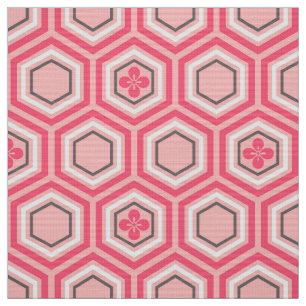 Hexagonal Kimono Print, Coral Pink and White Fabric