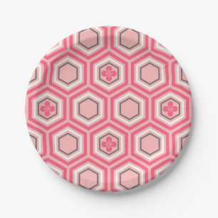 Hexagonal Kimono Print, Coral Pink and White Paper Plate