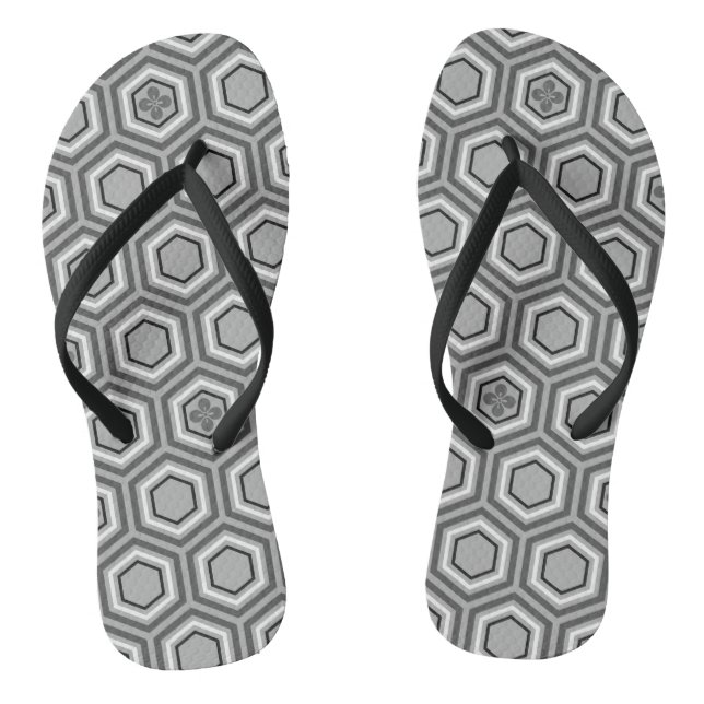 Hexagonal Kimono Print, Grey / Grey and White Jandals (Footbed)