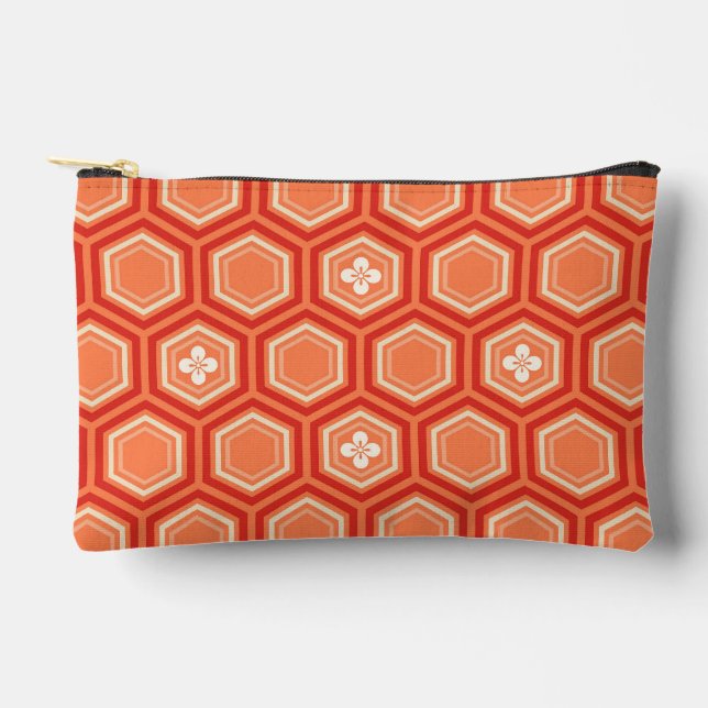 Hexagonal Kimono Print, Mandarin Orange Accessory Pouch (Front)