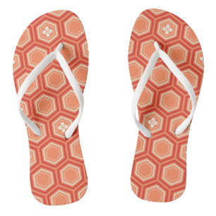 Hexagonal Kimono Print, Mandarin Orange Jandals