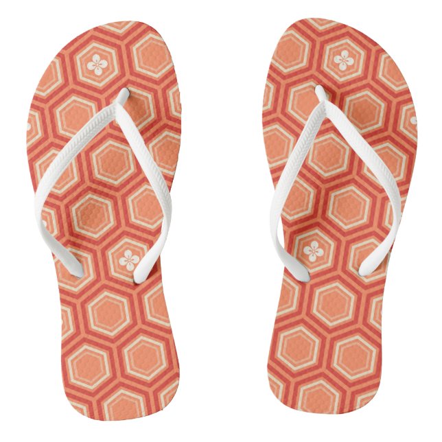 Hexagonal Kimono Print, Mandarin Orange Jandals (Footbed)