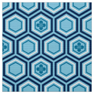 Hexagonal Kimono Print, Navy and Light Blue Fabric
