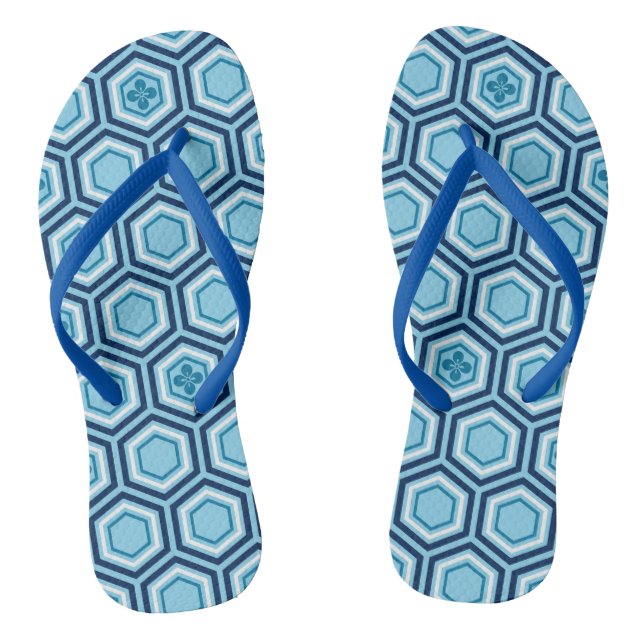 Hexagonal Kimono Print, Navy and Light Blue Jandals (Footbed)