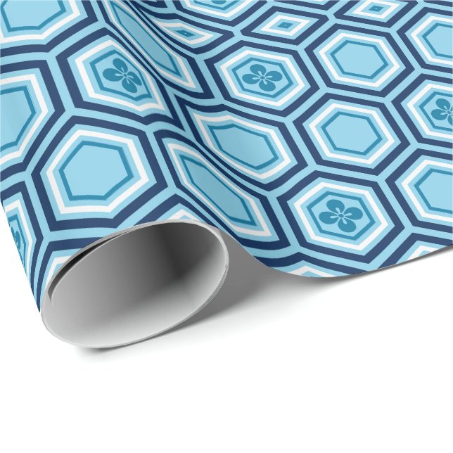 Hexagonal Kimono Print, Navy and Light Blue Wrapping Paper (Roll Corner)