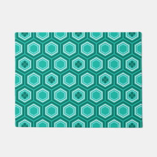 Hexagonal Kimono Print, Teal, Aqua and White Doormat