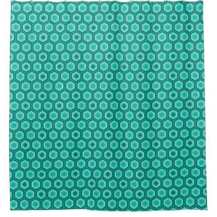 Hexagonal Kimono Print, Teal, Aqua and White Shower Curtain