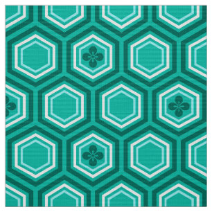 Hexagonal Kimono Print, Turquoise and White Fabric