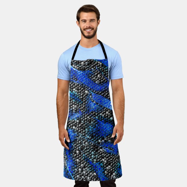 Hexagonal mosaic or fish scales blue and black apron (Worn)