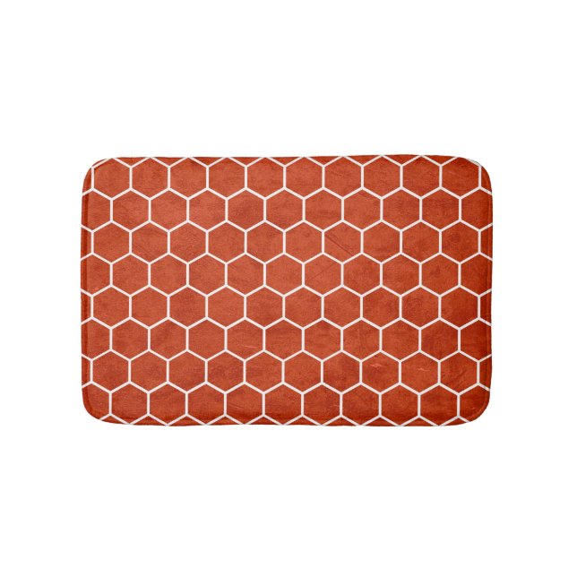 Hexagonal Textured Pattern Rustic Barn Red Bath Mat (Front)
