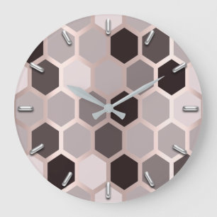 Hexagone Honeycomb Rose Mauve Grey Geometry Large Clock