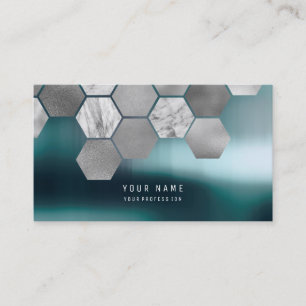 Hexagone Teal Metallic Steel Marble Silver Grey Business Card