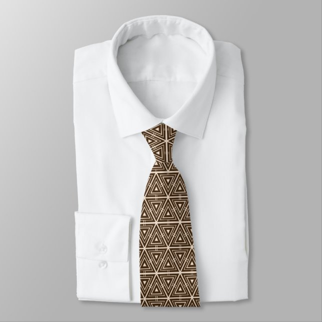 hexagons and triangles brown graphic design tie (Tied)