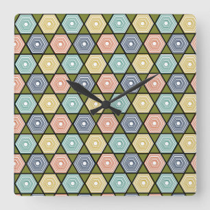 Hexagons and Triangles Square Wall Clock