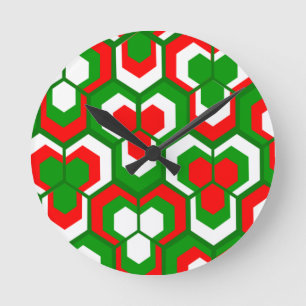 Hexagons Flowers Round Clock