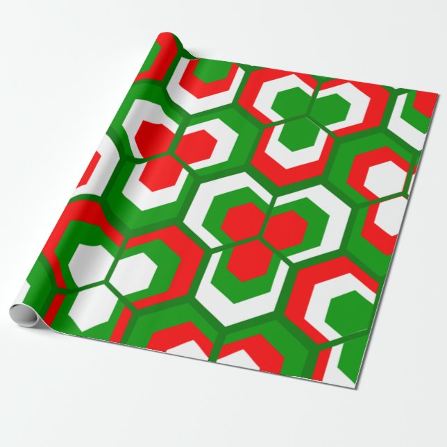 Hexagons Flowers Wrapping Paper (Unrolled)