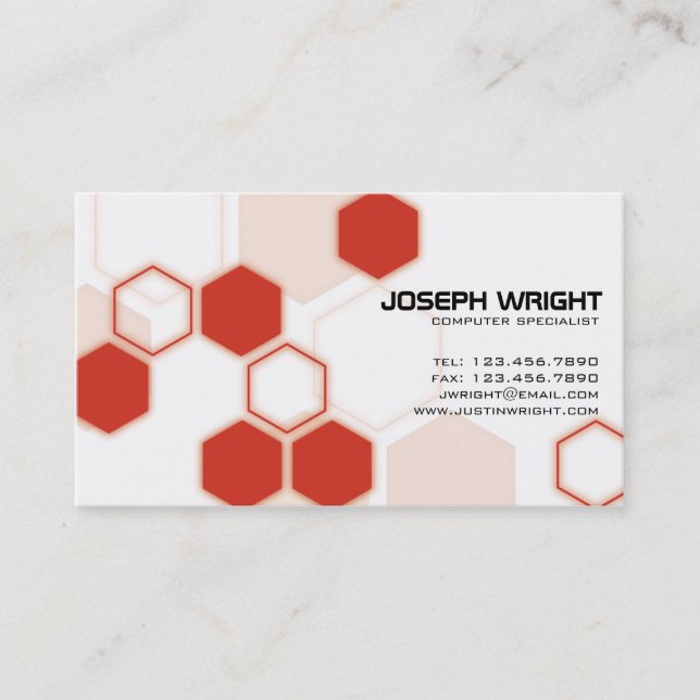 Hexagons - Red Business Card (Front)