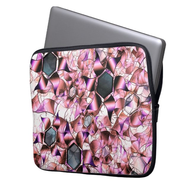 Hexagons surrounded by pinkish petal-like shapes laptop sleeve (Front Left)