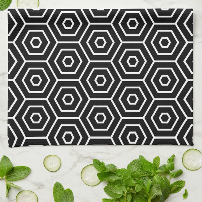 Hexagons texture geometric pattern tea towel (Folded)